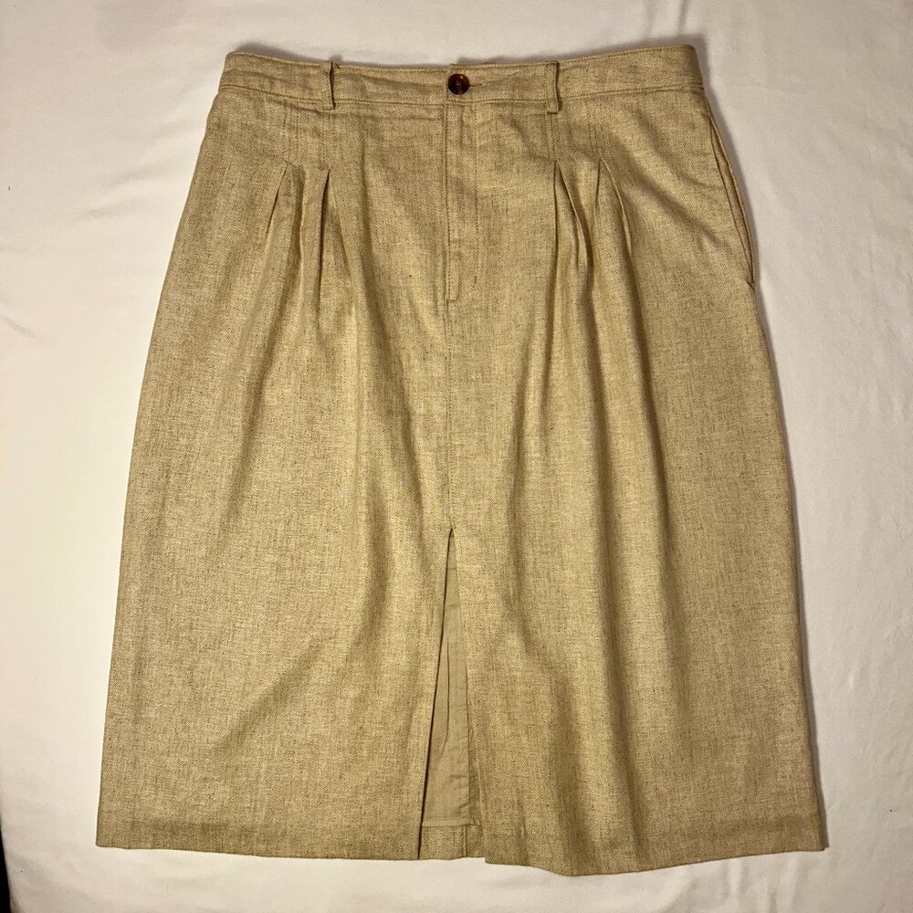 BANANA REPUBLIC NWT OATMEAL LINEN + COTTON MIDI SKIRT, SZ 14